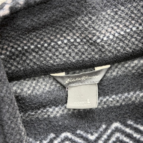 Eddie Bauer Sweater Womens Large Gray Fleece 1/4 Zip Mock Neck Fair Isle - Picture 4 of 6